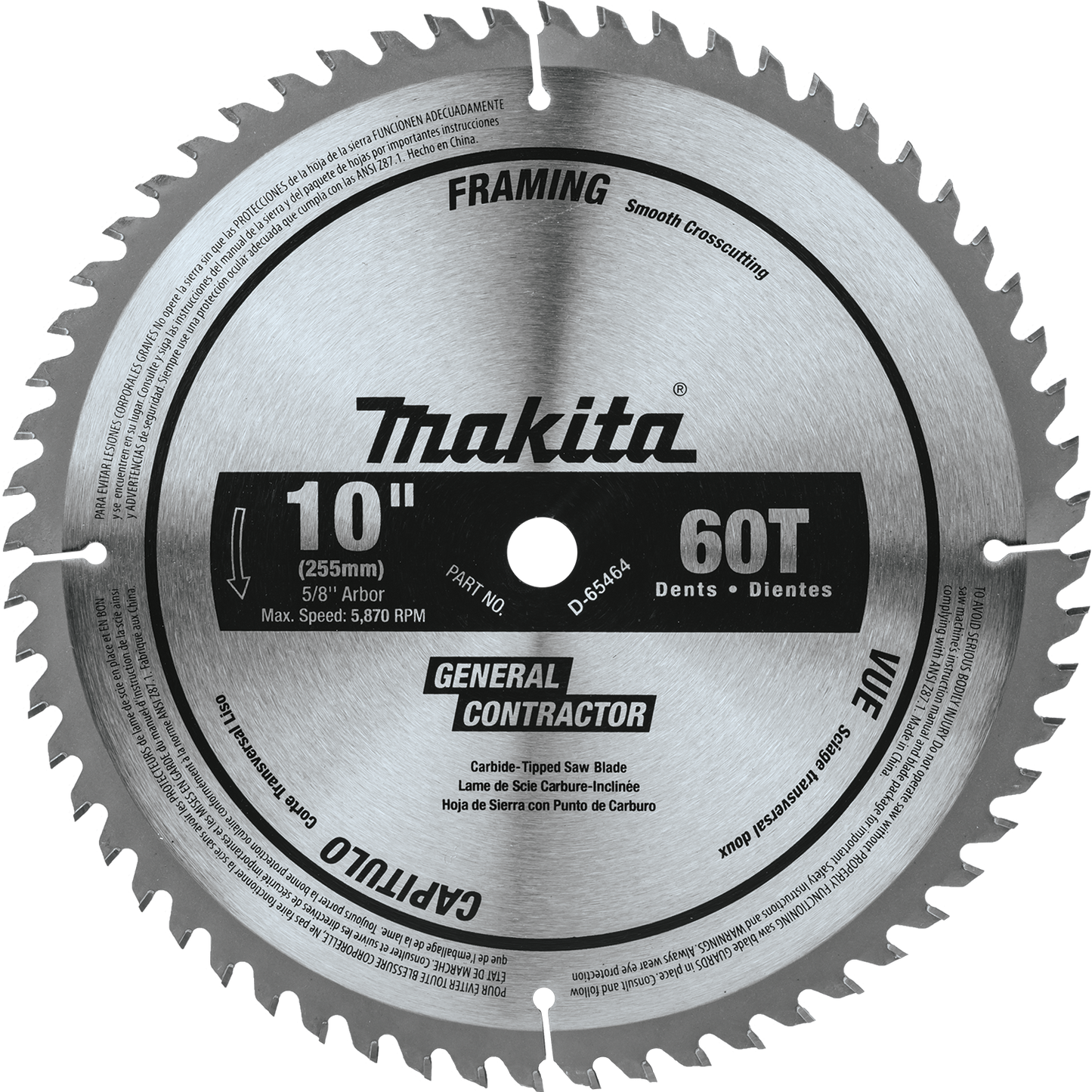 Makita D-65464 10" 60T Micro‘Polished Miter Saw Blade, Smooth Crosscutting