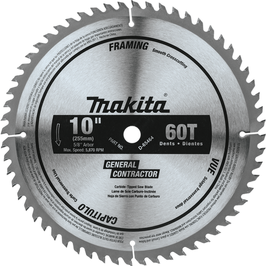 Makita D-65464 10" 60T Micro‘Polished Miter Saw Blade, Smooth Crosscutting