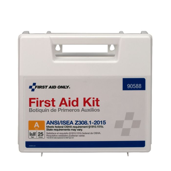 First Aid Only 90588 25 Person First Aid Kit, ANSI 2015 Class A, Plastic Case with Dividers