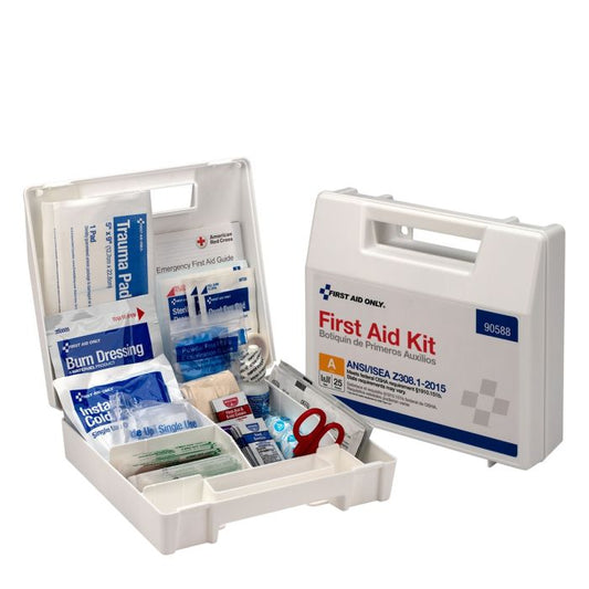 First Aid Only 90588 25 Person First Aid Kit, ANSI 2015 Class A, Plastic Case with Dividers