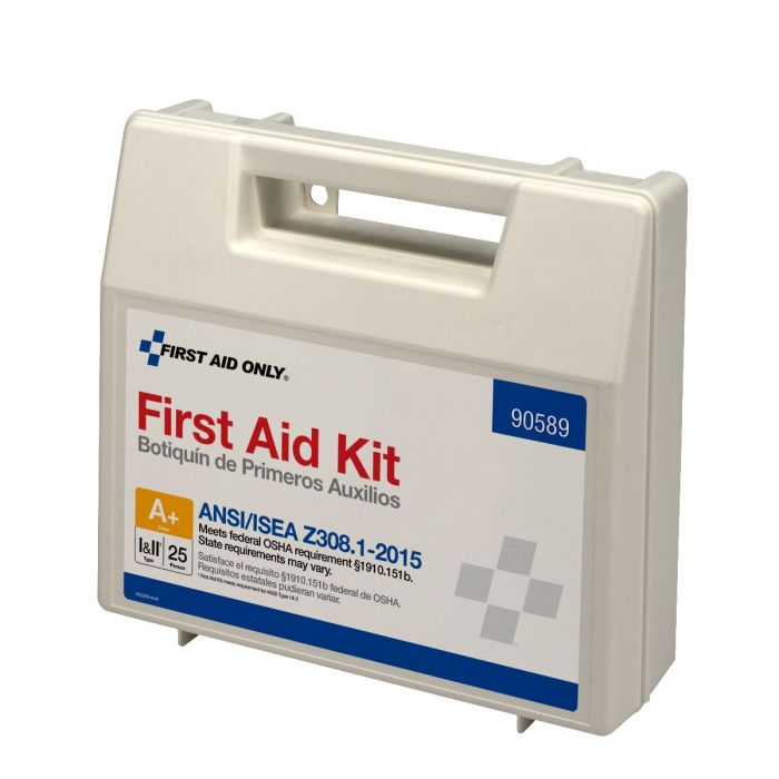 First Aid Only 90589 25 Person First Aid Kit, ANSI 2015 Class A+, Plastic Case with Dividers