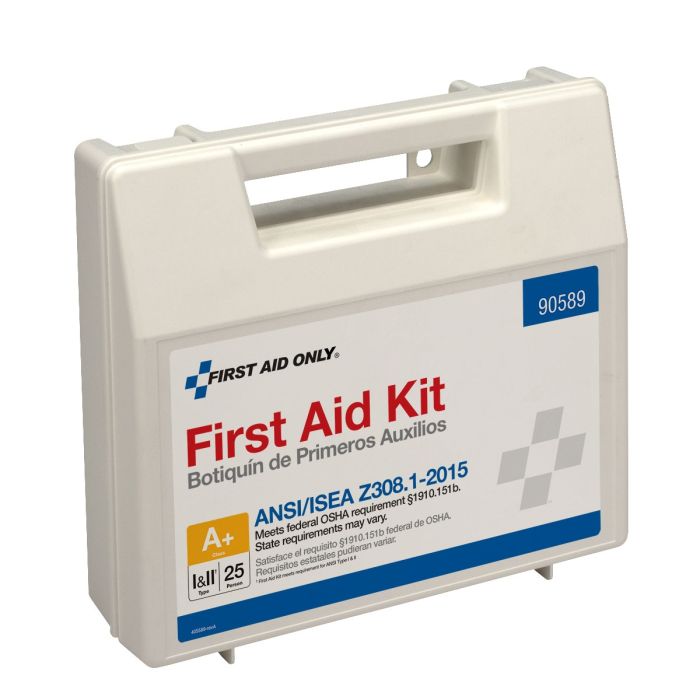 First Aid Only 90589 25 Person First Aid Kit, ANSI 2015 Class A+, Plastic Case with Dividers