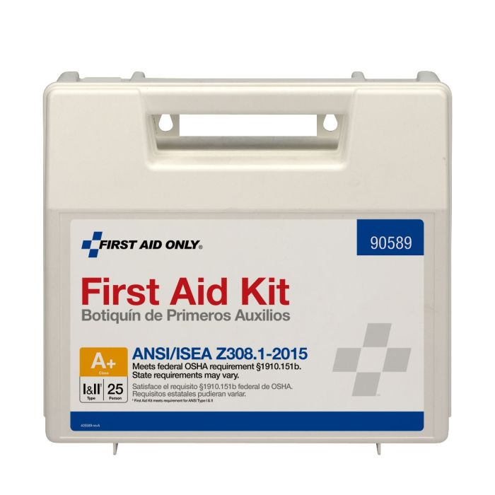 First Aid Only 90589 25 Person First Aid Kit, ANSI 2015 Class A+, Plastic Case with Dividers