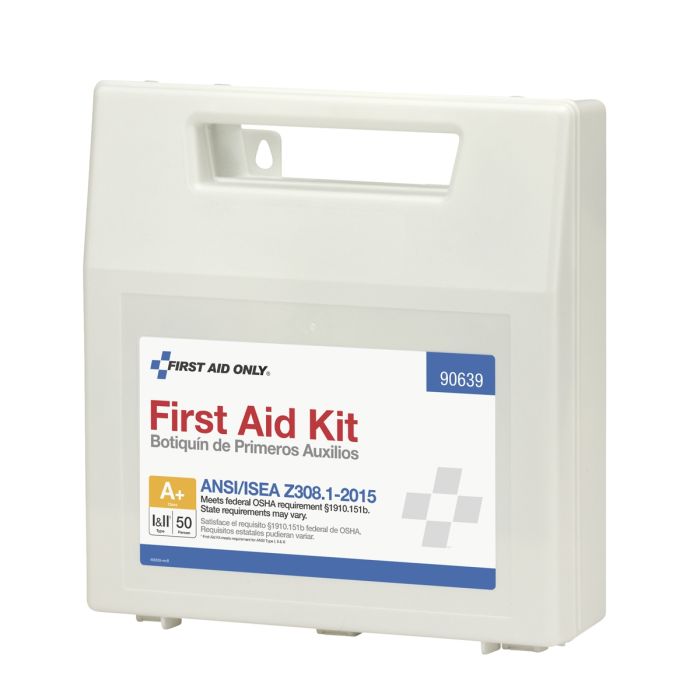 First Aid Only 90639 50 Person First Aid Kit, ANSI 2015 Class A+, Plastic Case with Dividers