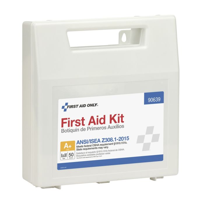 First Aid Only 90639 50 Person First Aid Kit, ANSI 2015 Class A+, Plastic Case with Dividers