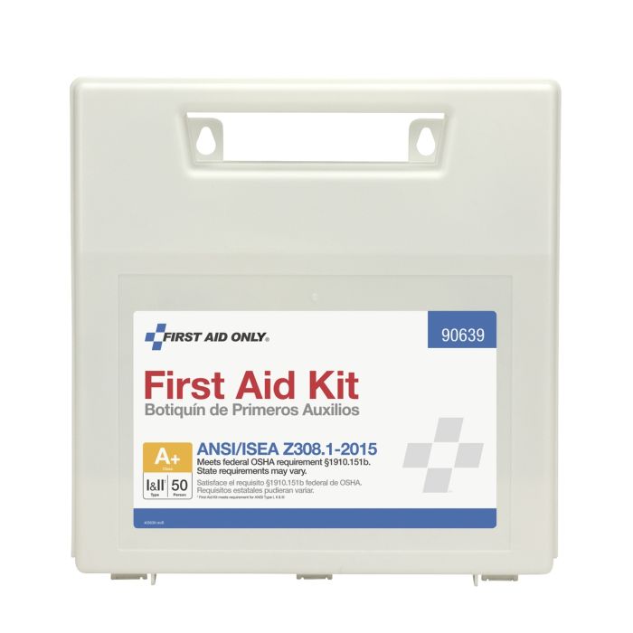 First Aid Only 90639 50 Person First Aid Kit, ANSI 2015 Class A+, Plastic Case with Dividers