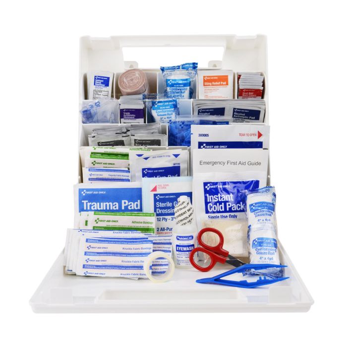 First Aid Only 90639 50 Person First Aid Kit, ANSI 2015 Class A+, Plastic Case with Dividers