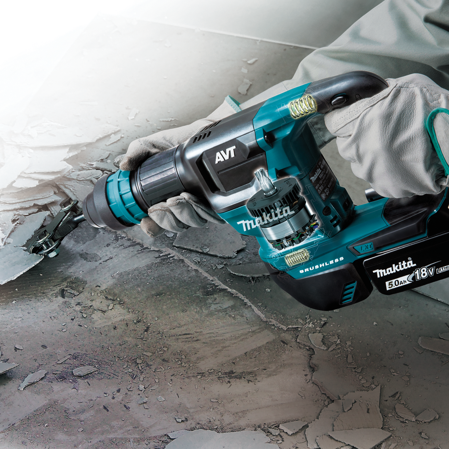 Makita XKH01TJ 18V LXT® Lithium‘Ion Brushless Cordless SDS‘PLUS AVT® Power Scraper Kit (5.0Ah)