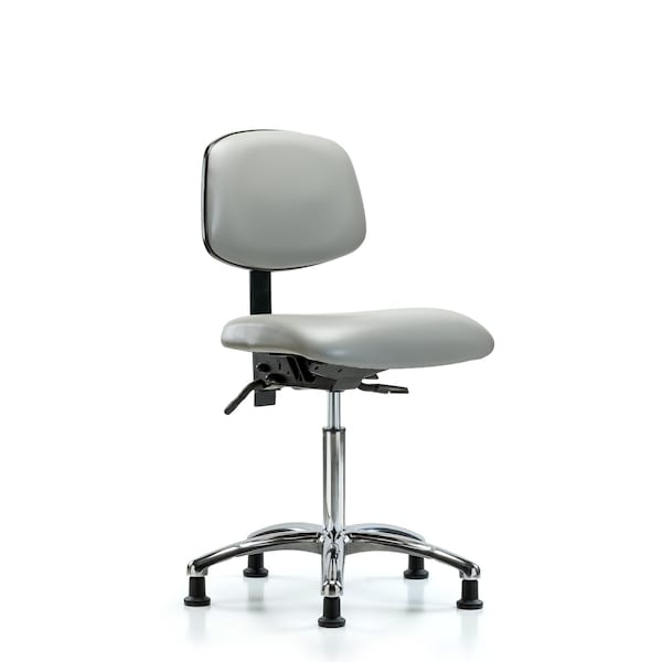 Blue Ridge Ergonomics VMBCH-CR-T0-A0-NF-RG-8567 Rutledge Vinyl Chair Chrome - Medium Bench Height with Stationary Glides in Dove Trailblazer™ Vinyl