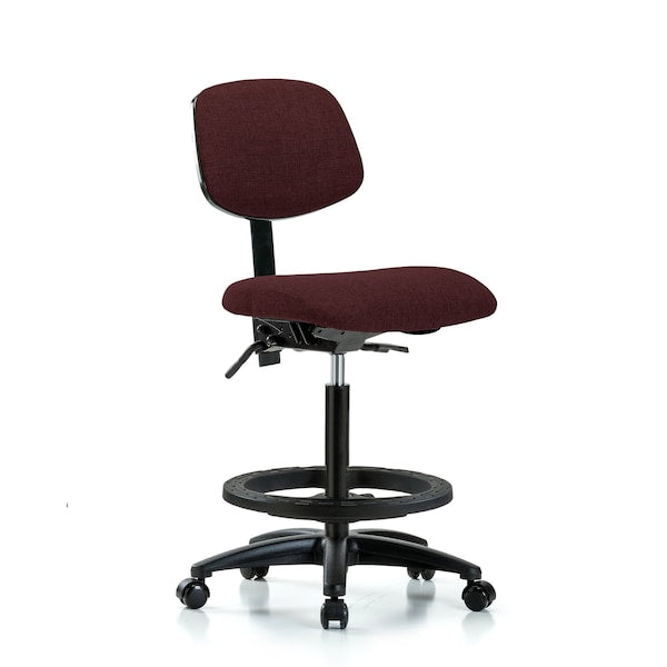 Blue Ridge Ergonomics FHBCH-RG-T1-A0-BF-RC-F41 Rutledge Fabric Chair - High Bench Height with Seat Tilt, Black Foot Ring, & Casters in Burgundy Fabric