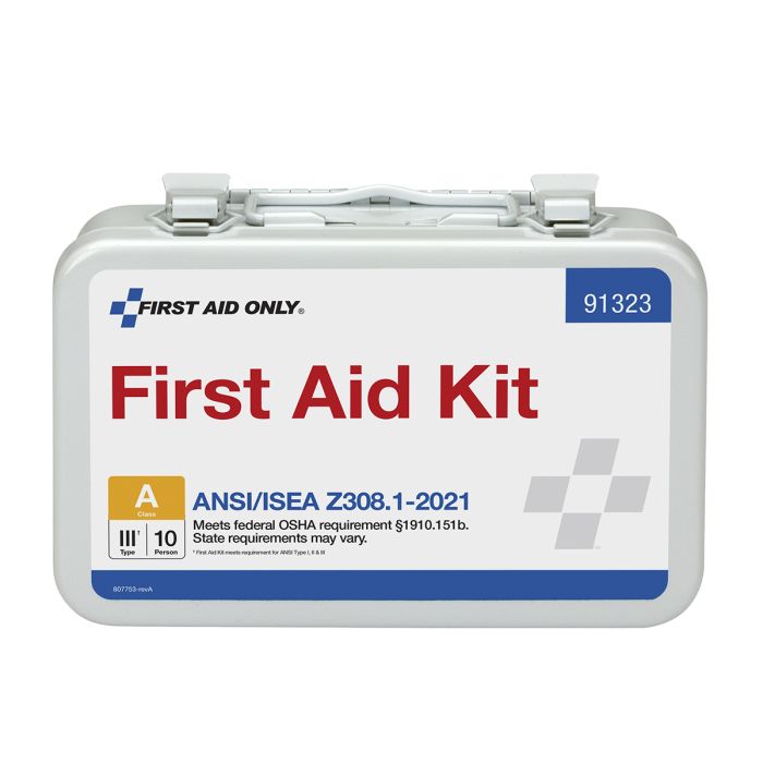 First Aid Only 91323 10 Person ANSI 2021 Class A, Metal First Aid Kit