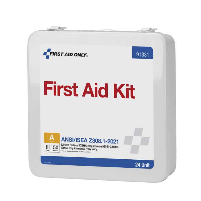 First Aid Only 91331 50 Person ANSI 2021 Class A, 24 Unit Metal First Aid Kit