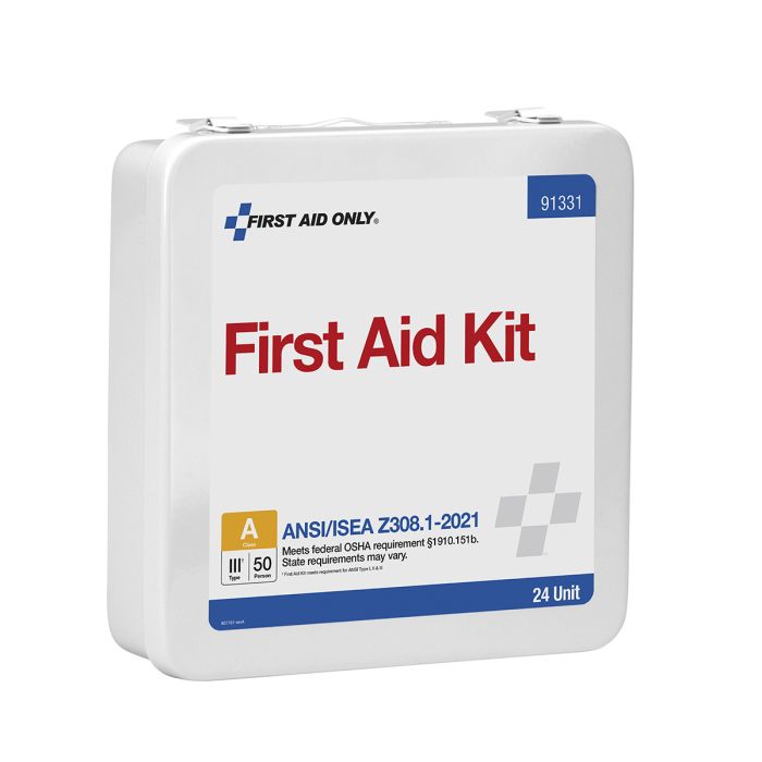 First Aid Only 91331 50 Person ANSI 2021 Class A, 24 Unit Metal First Aid Kit