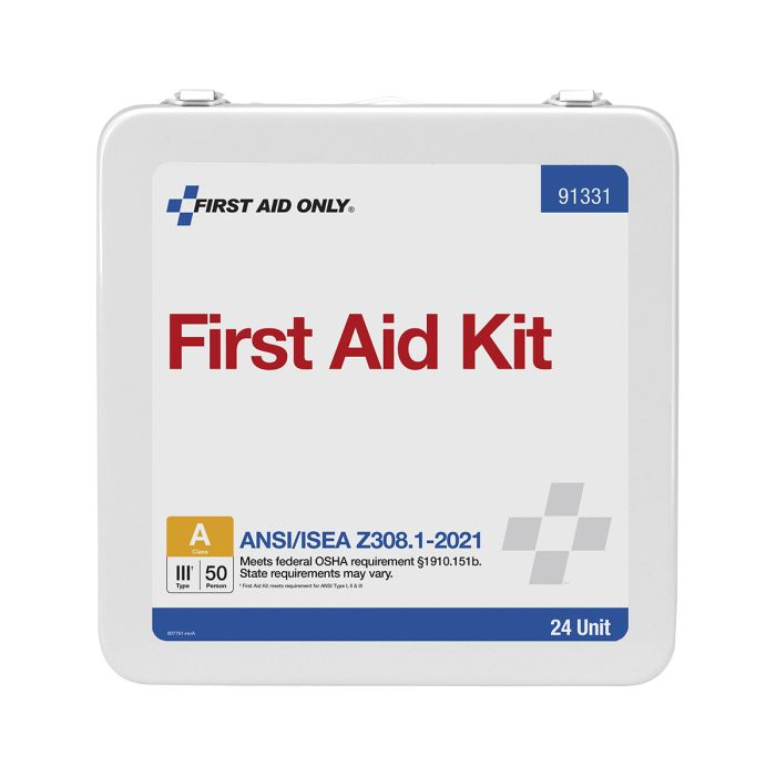 First Aid Only 91331 50 Person ANSI 2021 Class A, 24 Unit Metal First Aid Kit