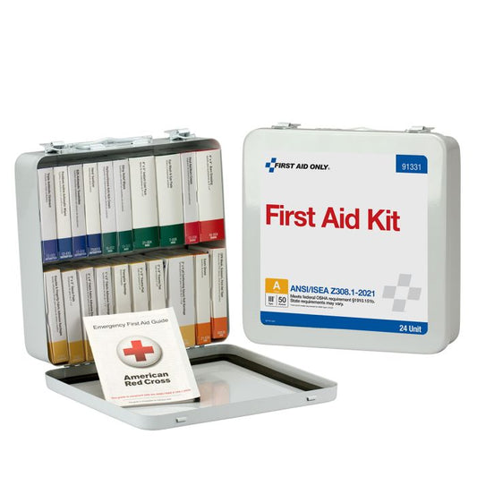 First Aid Only 91331 50 Person ANSI 2021 Class A, 24 Unit Metal First Aid Kit