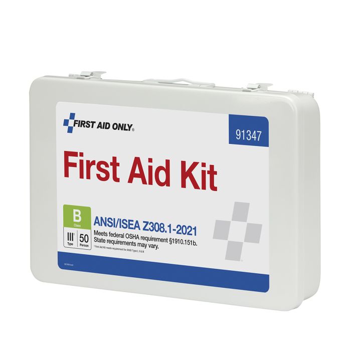 First Aid Only 91347 50 Person ANSI 2021 Class B, Metal First Aid Kit