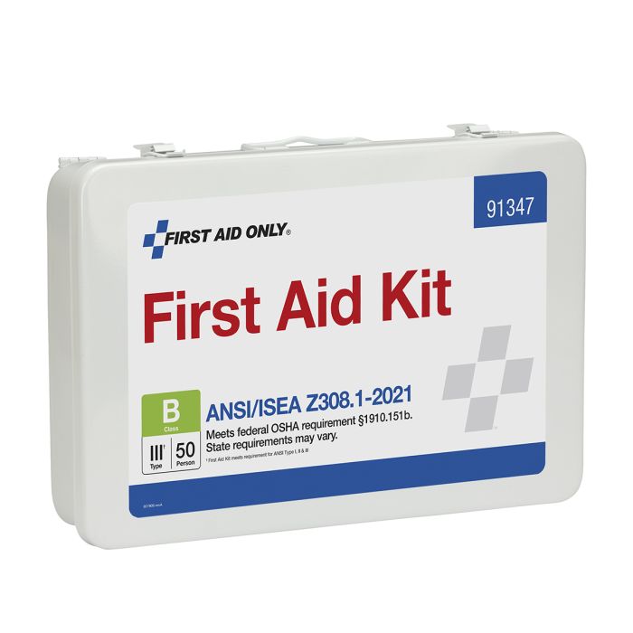 First Aid Only 91347 50 Person ANSI 2021 Class B, Metal First Aid Kit