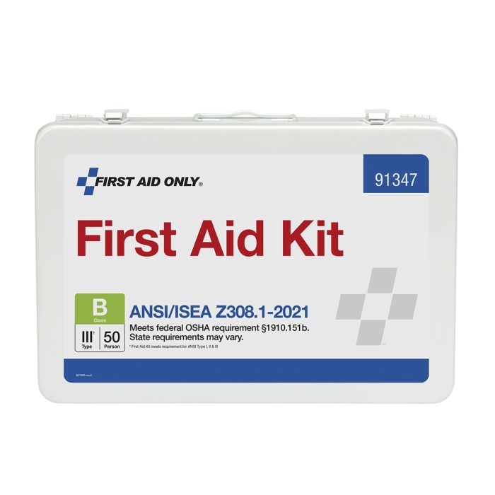 First Aid Only 91347 50 Person ANSI 2021 Class B, Metal First Aid Kit