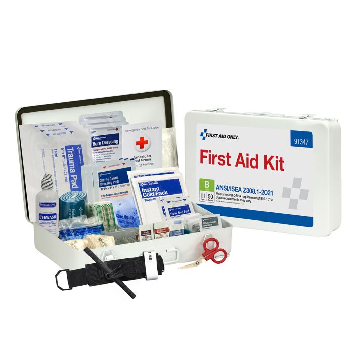 First Aid Only 91347 50 Person ANSI 2021 Class B, Metal First Aid Kit