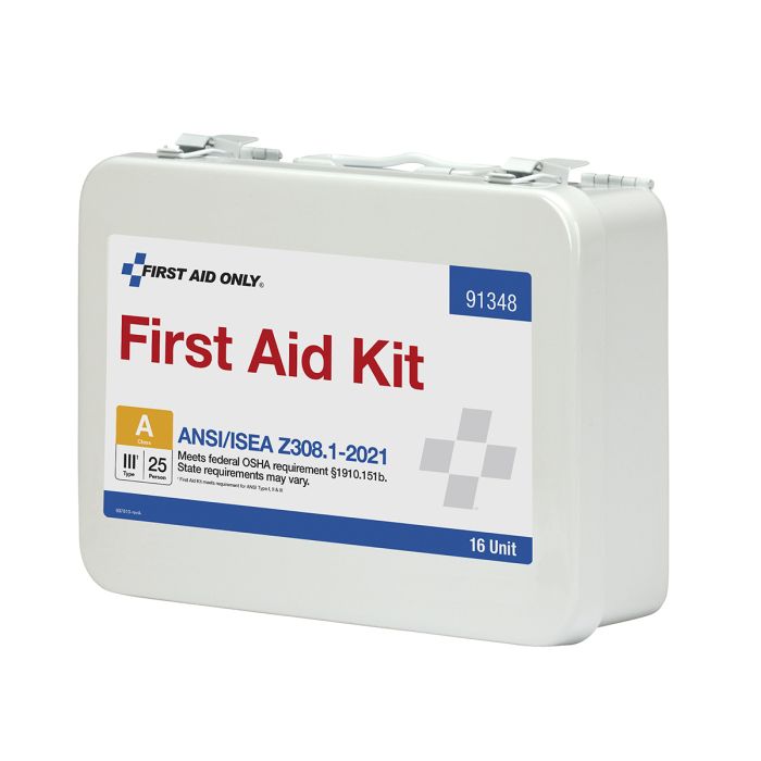 First Aid Only 91348 25 Person ANSI 2021 Class A, 16 Unit Metal First Aid Kit