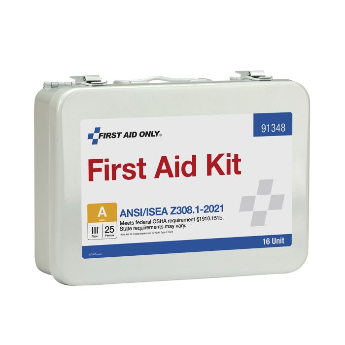 First Aid Only 91348 25 Person ANSI 2021 Class A, 16 Unit Metal First Aid Kit