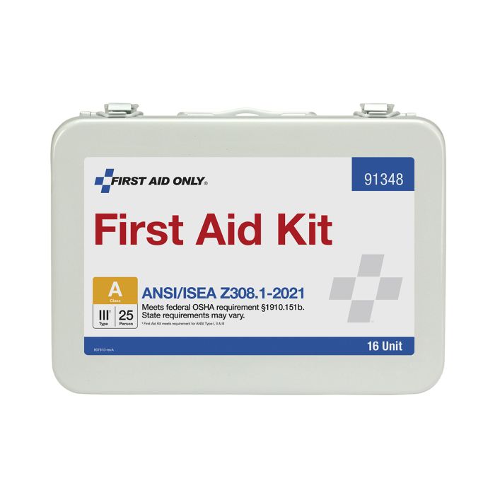 First Aid Only 91348 25 Person ANSI 2021 Class A, 16 Unit Metal First Aid Kit