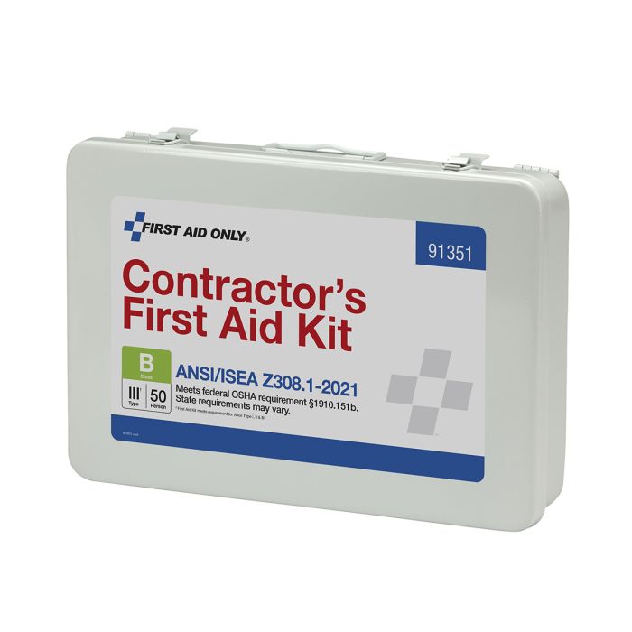 First Aid Only 91351 50 Person ANSI 2021 Class B, Contractor Metal First Aid Kit