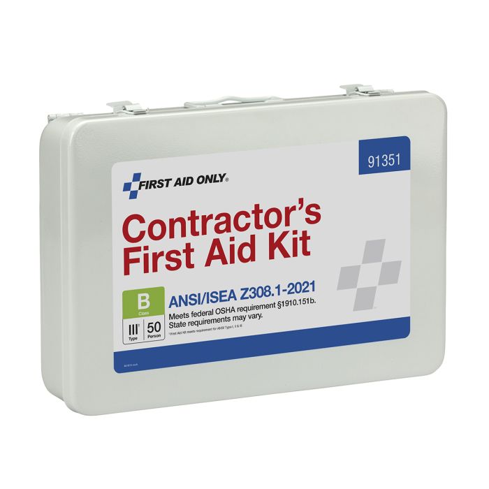 First Aid Only 91351 50 Person ANSI 2021 Class B, Contractor Metal First Aid Kit