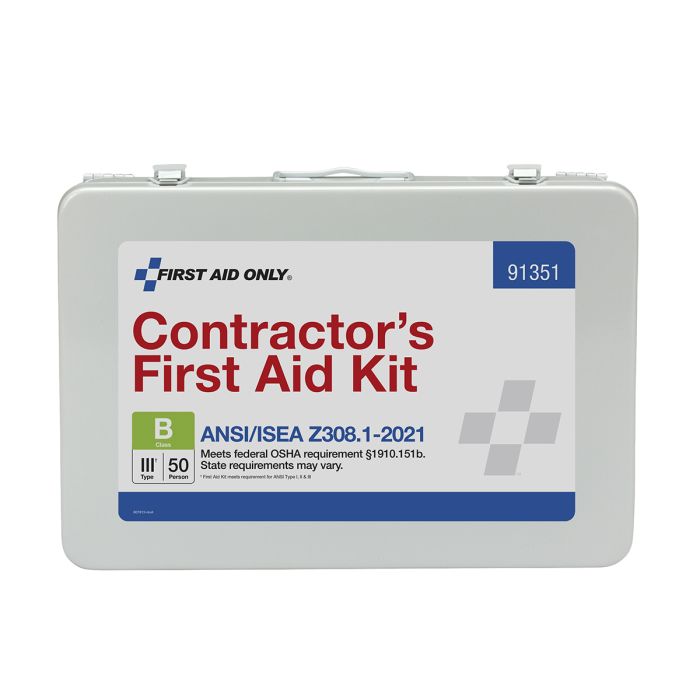 First Aid Only 91351 50 Person ANSI 2021 Class B, Contractor Metal First Aid Kit