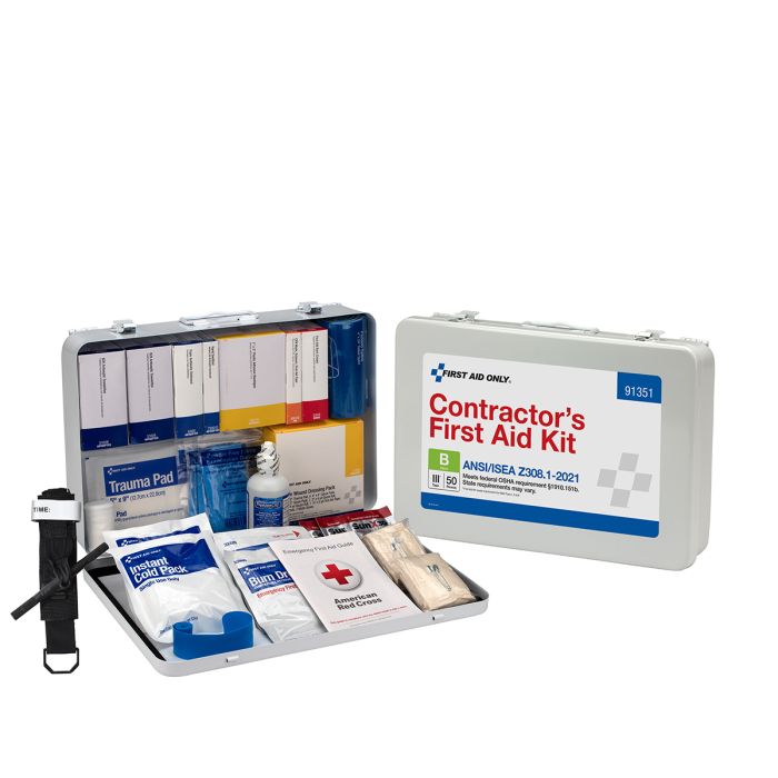 First Aid Only 91351 50 Person ANSI 2021 Class B, Contractor Metal First Aid Kit