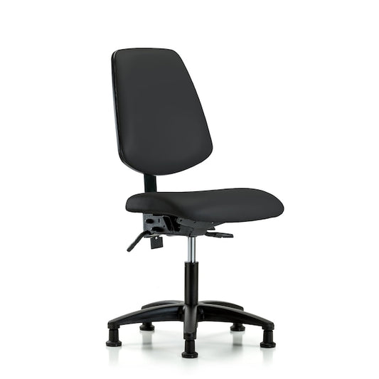 Blue Ridge Ergonomics VDHCH-MB-RG-T1-A0-RG-8540 Rutledge Vinyl Chair - Desk Height with Medium Back, Seat Tilt, & Stationary Glides in Black Trailblazer™ Vinyl