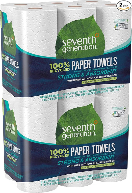 Seventh Generation SEV13739CT Jumbo Rolls Recycled Paper Towels - 2 Ply - 156 Sheets/Roll - White - Paper - Absorbent, Chlorine-Free, Chemical-Free, Dye-Free, Fragrance-Free - 156 Sheets - 32 / Carton
