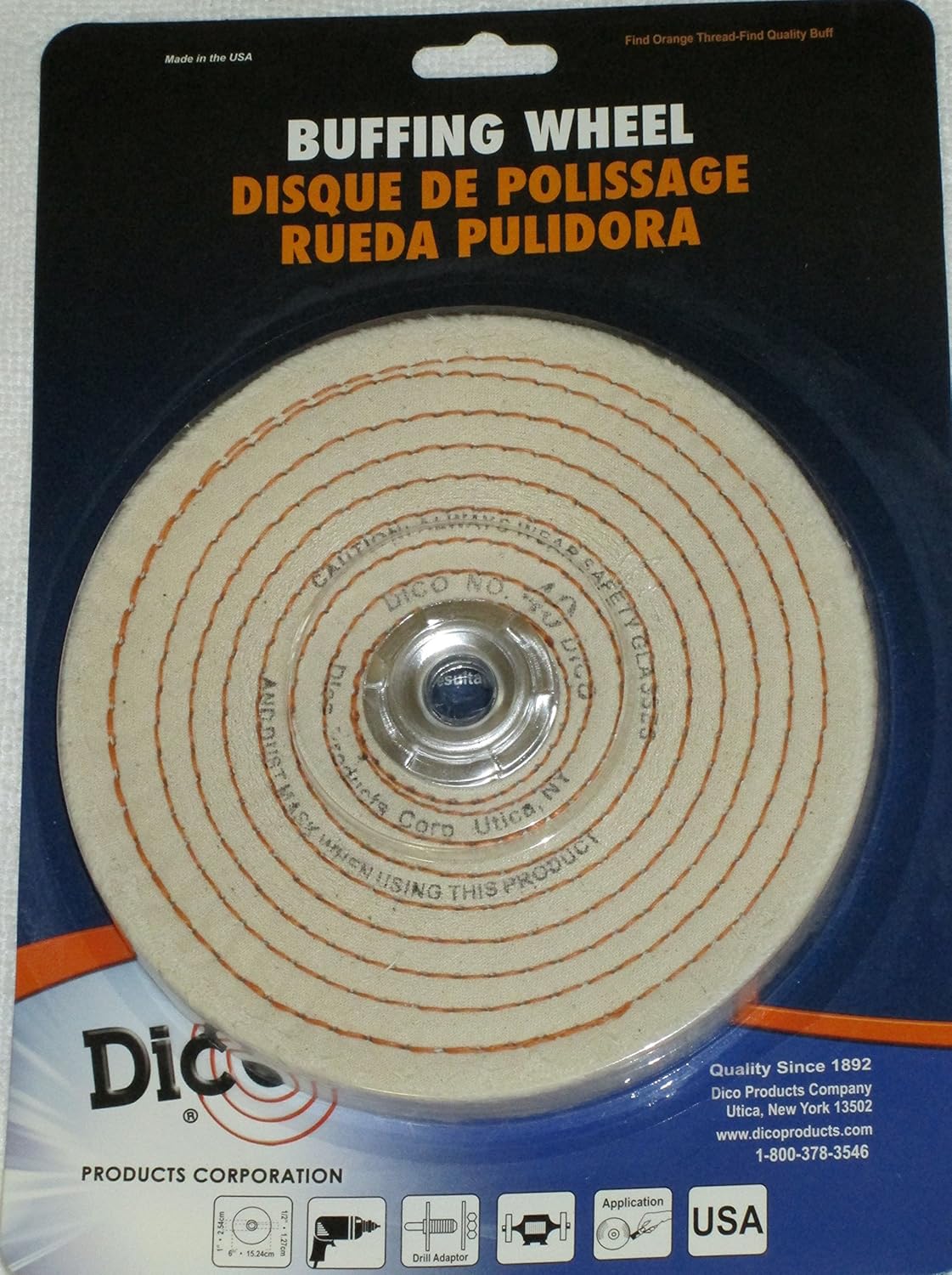 Dico 7000194 1/4-Inch Spiral Sewn 6-Inch Diameter 1/2-Inch Thick Buffing Wheel, White