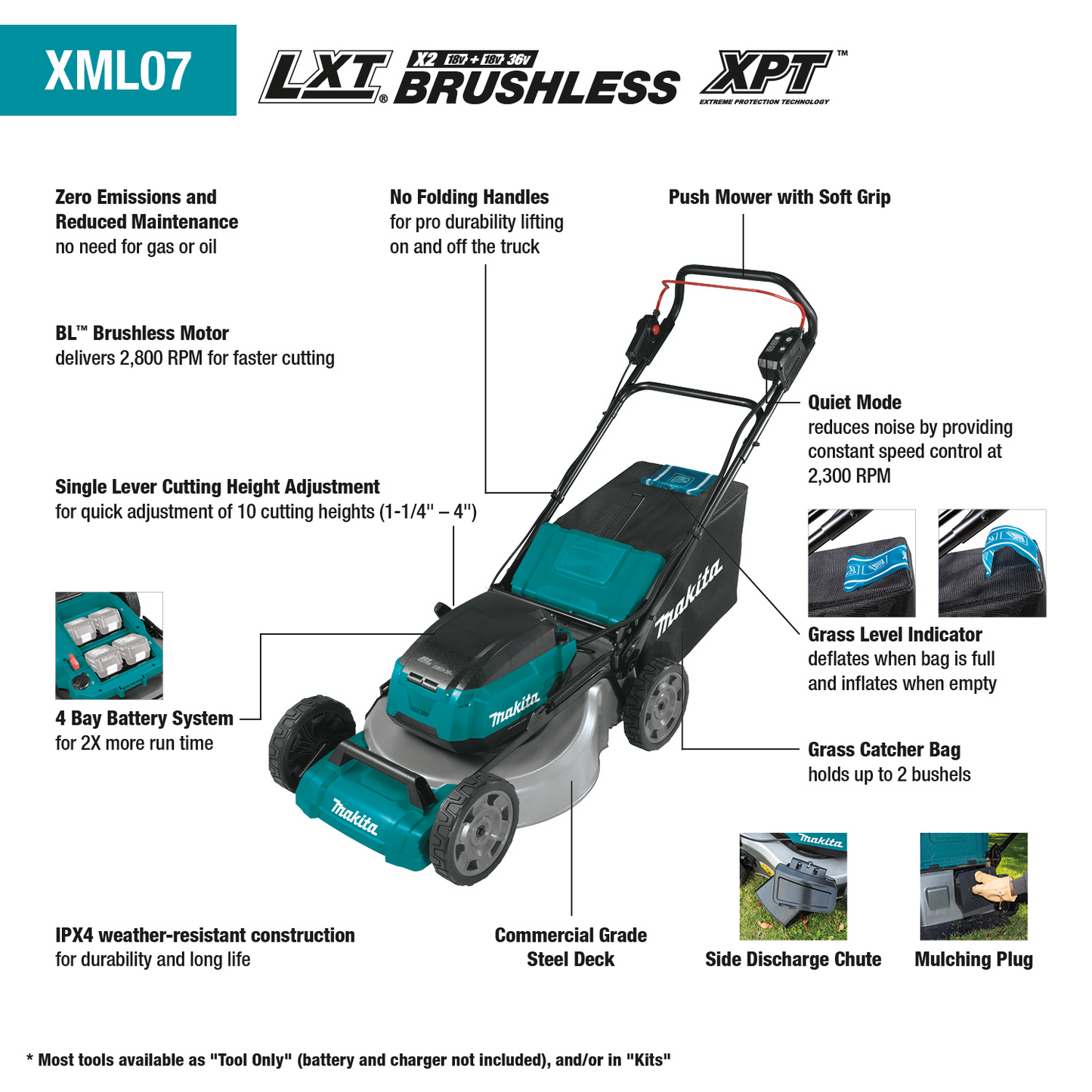 Makita XML07Z 36V (18V X2) LXT® Brushless 21" Commercial Lawn Mower, Tool Only