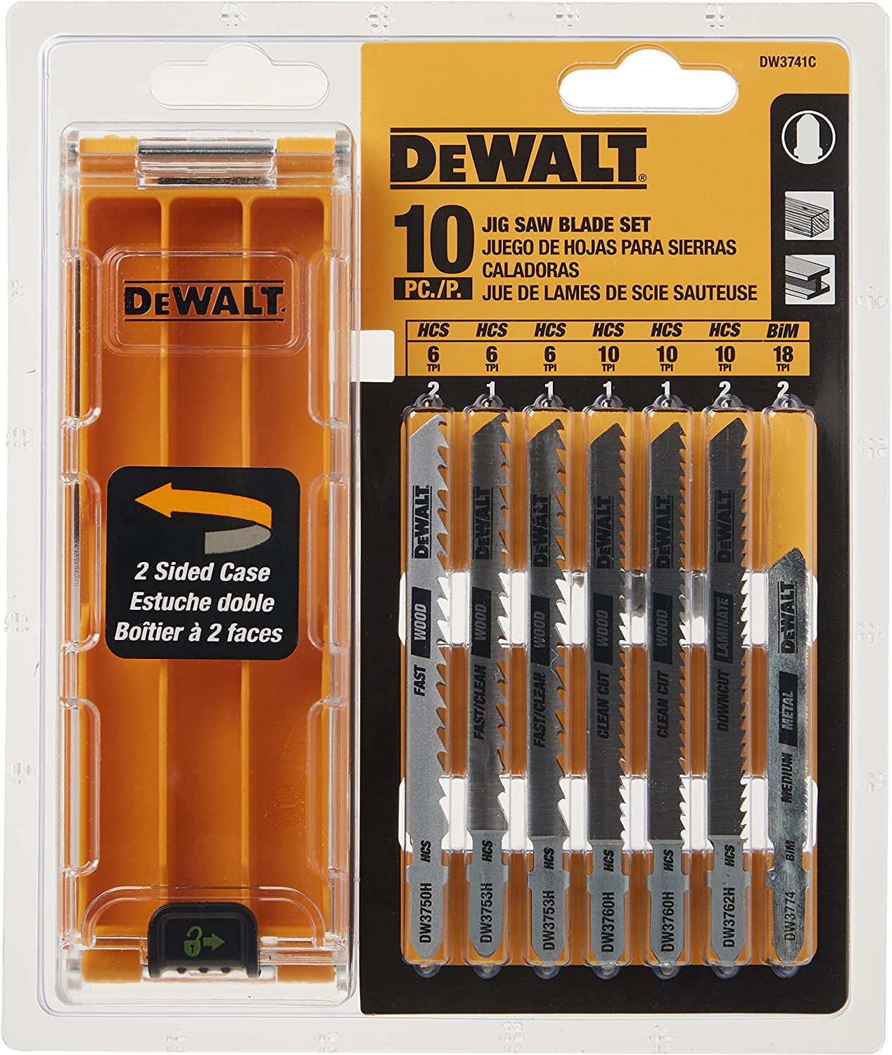 Dewalt DW3741C T-Shank Jig Saw Blade Set With Case (10 Pc)