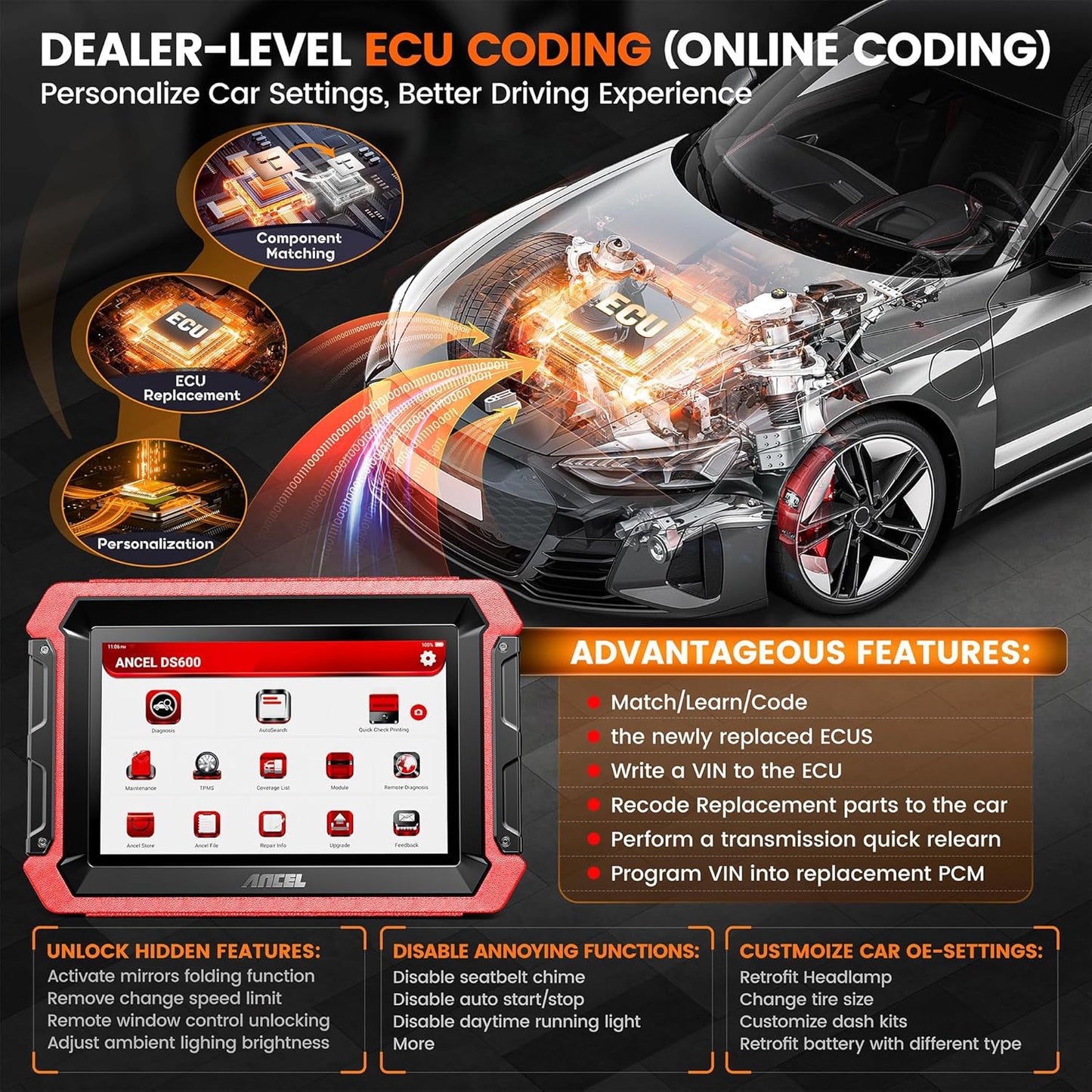 Ancel DS600 Professional All-System Bidirectional OBD2 Diagnostic Scanner