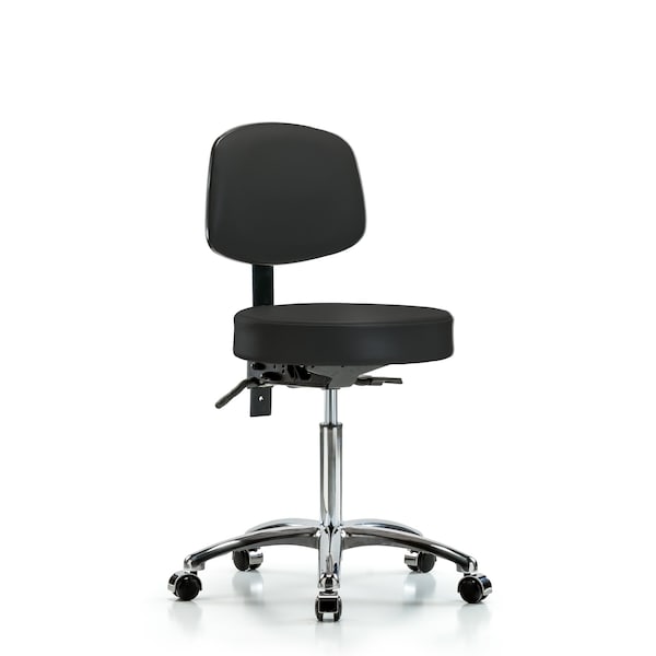Blue Ridge Ergonomics VMBST-CR-T1-NF-CC-8540 Rutledge Vinyl Stool with Back Chrome - Medium Bench Height with Seat Tilt & Casters in Black Trailblazer™ Vinyl