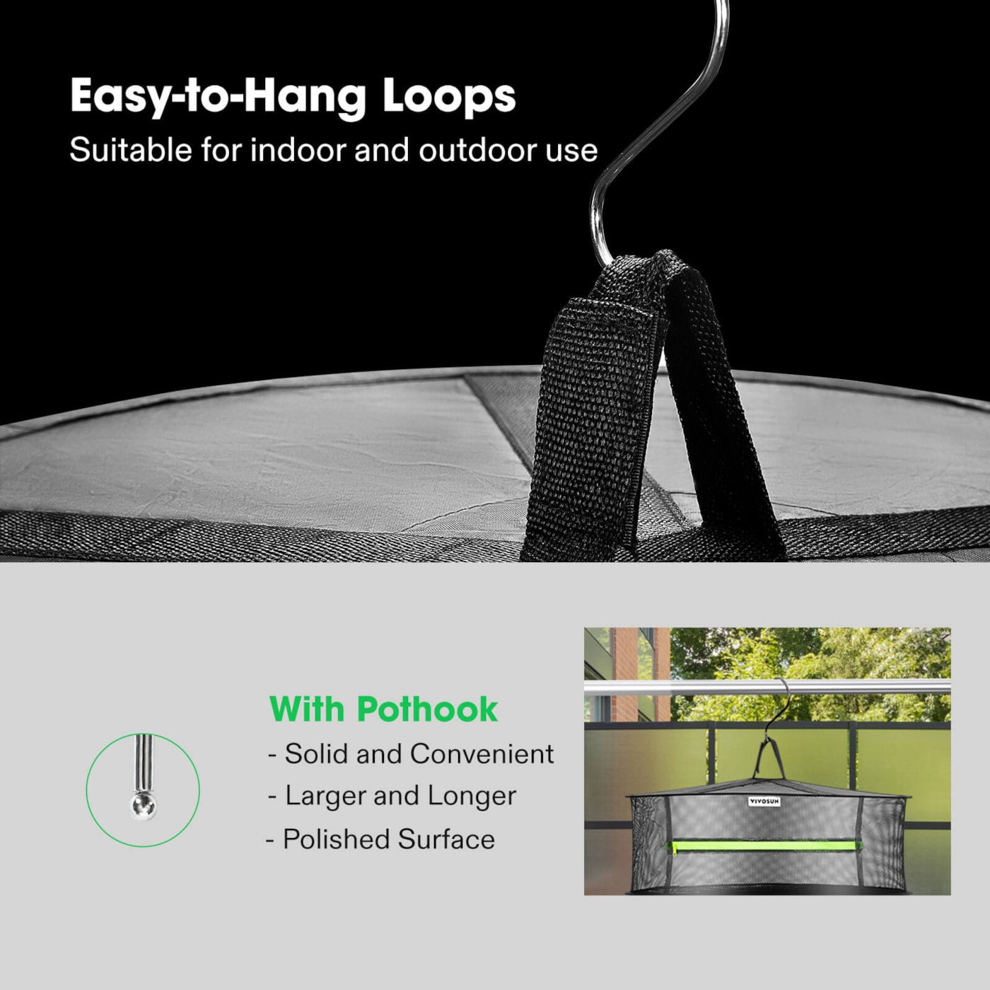 Vivosun 8-Layer Mesh Drying Rack Hanging Design with Green Zippers