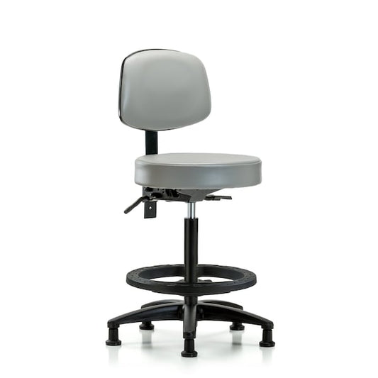 Blue Ridge Ergonomics VDHST-RG-T1-RG-8567 Rutledge Vinyl Stool with Back - Desk Height with Seat Tilt & Stationary Glides in Dove Trailblazer™ Vinyl