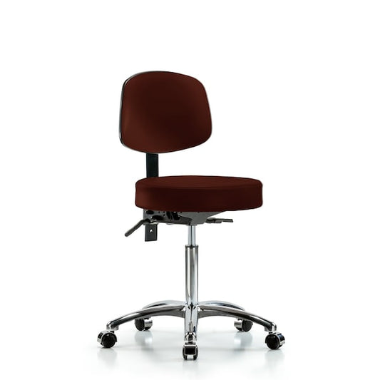 Blue Ridge Ergonomics VMBST-CR-T1-CF-RG-8815 Rutledge Vinyl Stool with Back Chrome - Medium Bench Height with Seat Tilt, Chrome Foot Ring, & Stationary Glides in Borscht Supernova™ Vinyl