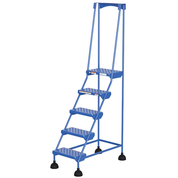 Vestil LAD-5-B-P 82.4375 H Steel Commercial Spring Loaded Rolling Ladder, 5 Steps