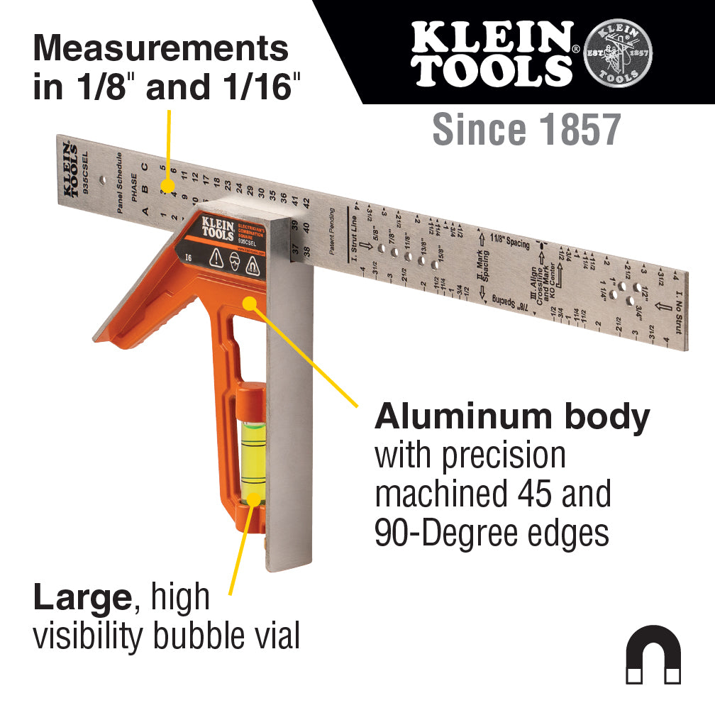 Klein Tools 935CSEL Electrician's Combination Square, 12-Inch