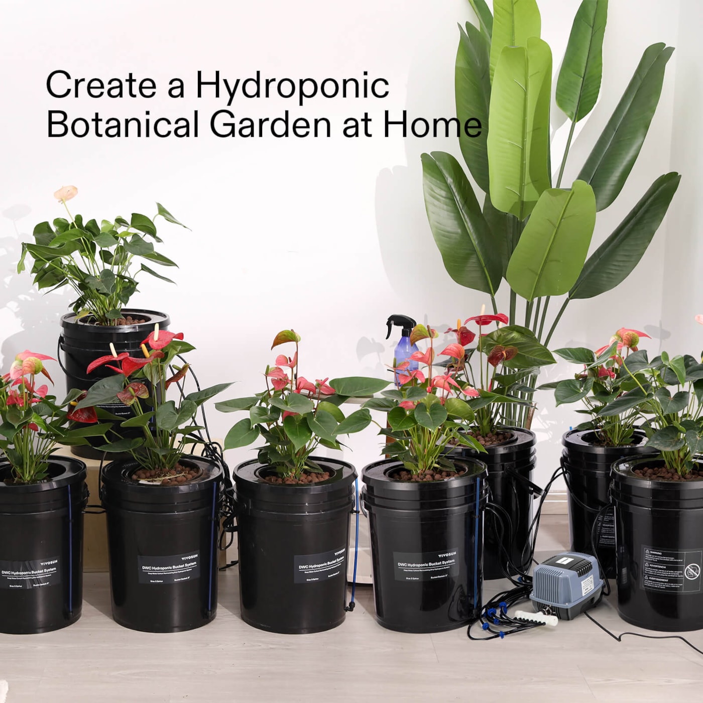 Vivosun 5 Gallon DWC Hydroponic System Kit (8 Bucket, Black)