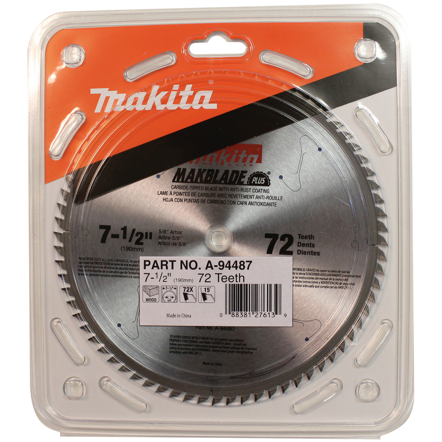 Makita A-94487 7‘1/2" 72T Carbide‘Tipped Miter Saw Blade