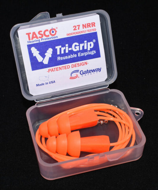 Gateway Safety 941111 Tri-Grip Reusable Earplugs - 27 NRR, Patented Triple-Flange Design, Corded or Uncorded