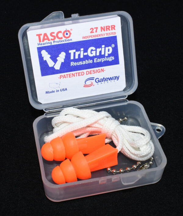 Gateway Safety 941121 Tri-Grip Reusable Earplugs - 27 NRR, Patented Triple-Flange Design, Corded or Uncorded