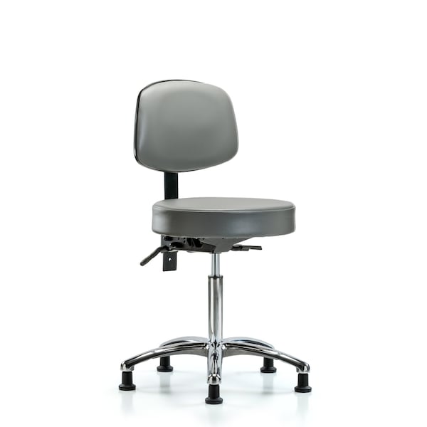 Blue Ridge Ergonomics VMBST-CR-T1-NF-RG-8840 Rutledge Vinyl Stool with Back Chrome - Medium Bench Height with Seat Tilt & Stationary Glides in Sterling Supernova™ Vinyl