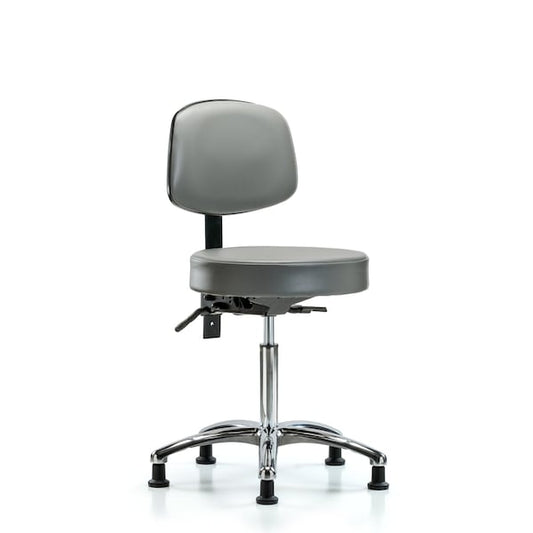 Blue Ridge Ergonomics VMBST-CR-T1-NF-RG-8840 Rutledge Vinyl Stool with Back Chrome - Medium Bench Height with Seat Tilt & Stationary Glides in Sterling Supernova™ Vinyl