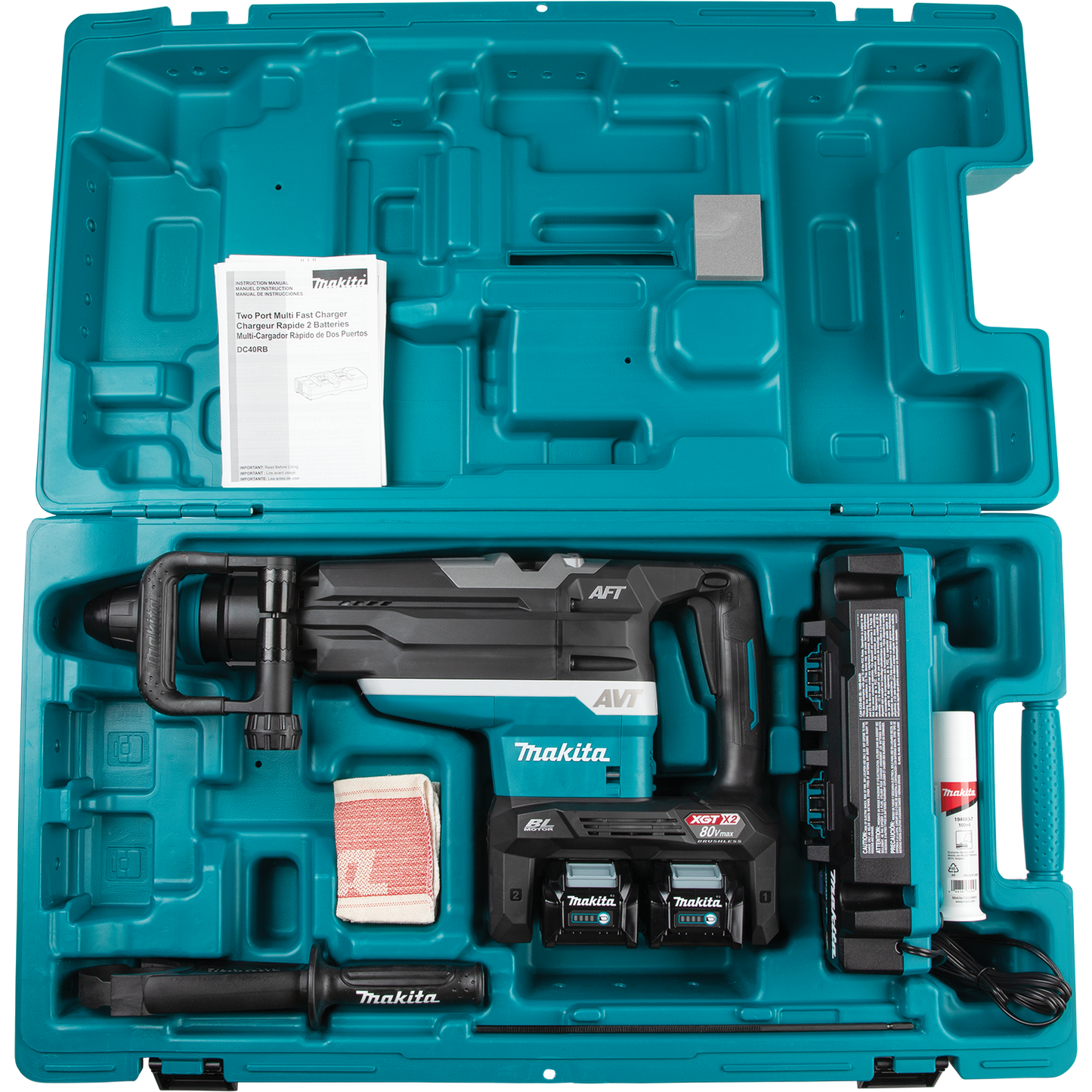 Makita GRH06PM 80V max (40V max X2) XGT® Brushless 2" SDS‘MAX AVT® Rotary Hammer Kit, AFT®, AWS® Capable (4.0Ah)