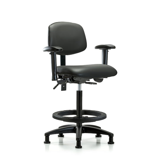 Blue Ridge Ergonomics FHBCH-RG-T0-A1-BF-RG-F43 Rutledge Fabric Chair - High Bench Height with Adjustable Arms, Black Foot Ring, & Stationary Glides in Blue Fabric